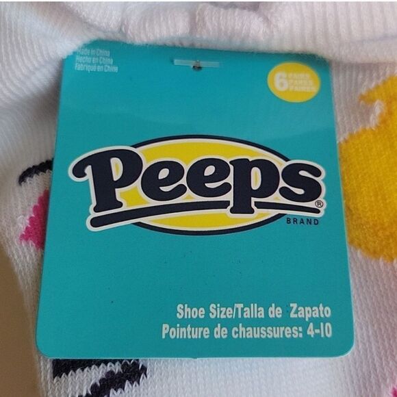 NEW PEEPS 6 PAIR PINK BLUE WHITE YELLOW MARSHMALLOW CANDY ANKLE SOCKS NWT - Picture 2 of 3